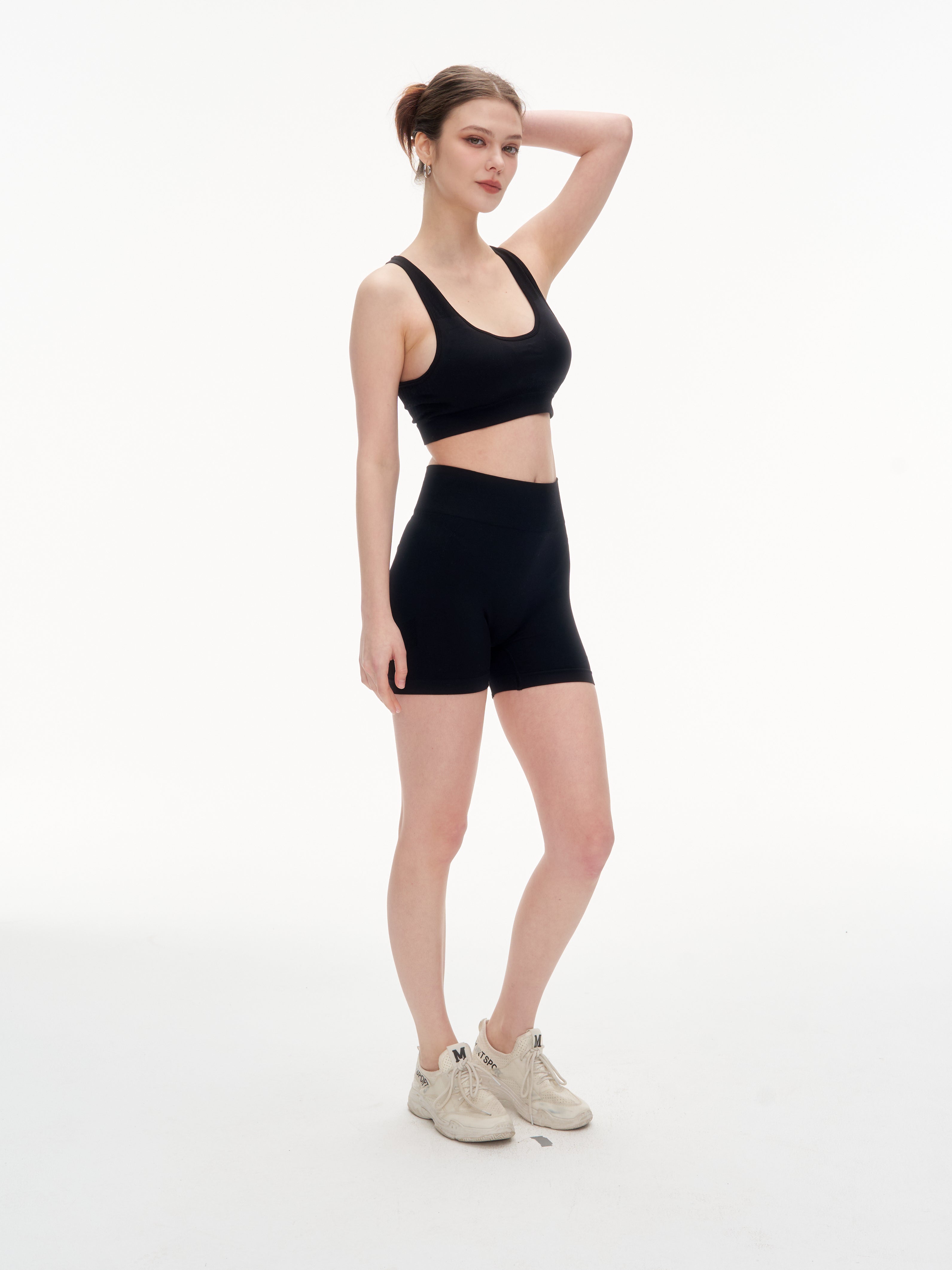 Women's Hollow Out Back Sports Bra & High Waist Biker Shorts Set -  Stretchy Workout Outfit