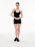 Women's 2 Piece Halter Neck Workout Set - Twist Front Shorts & Removable Pads Sports Outfit