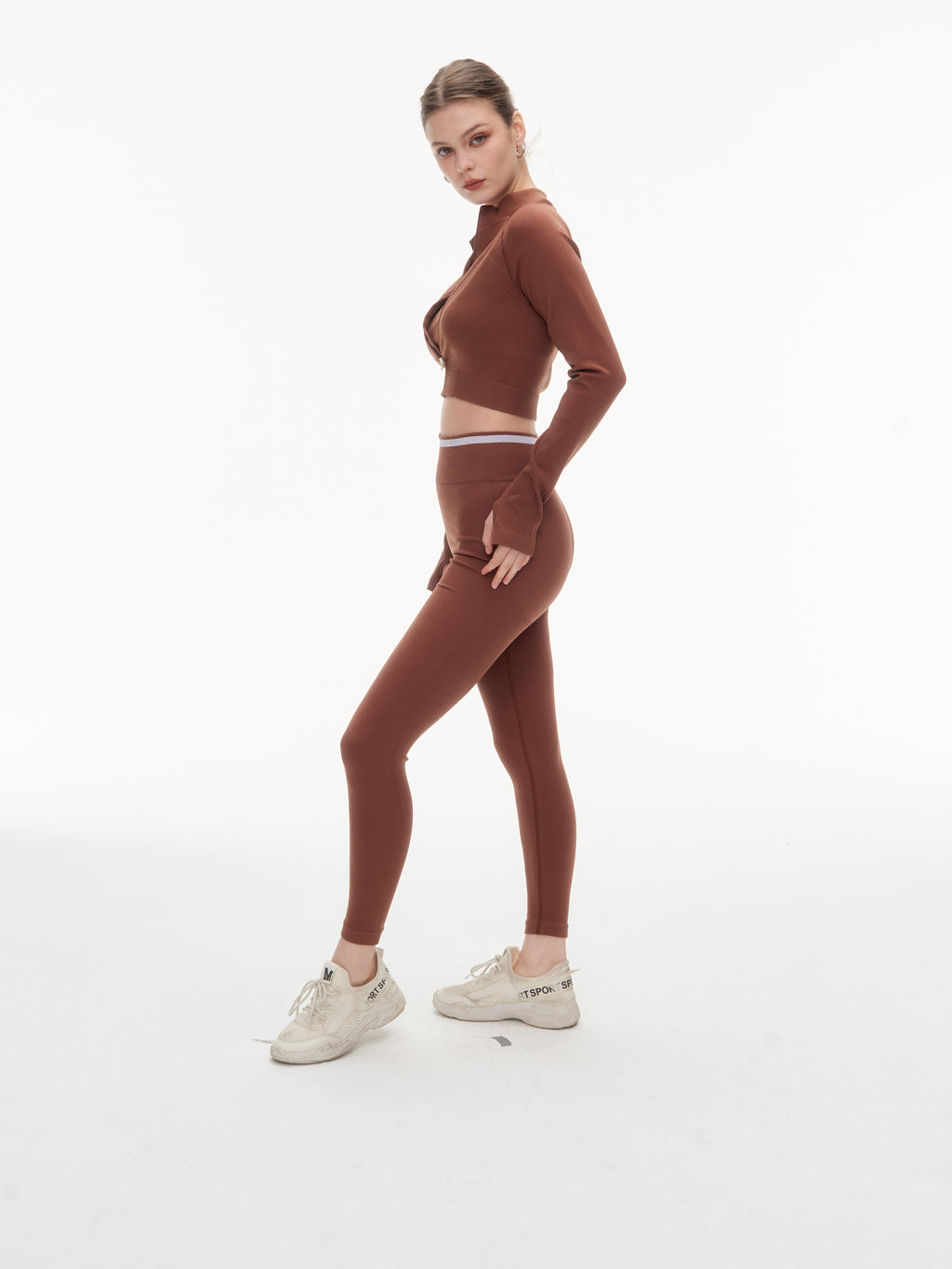 Women's 3 Piece Contrast Trim Workout Set - Sports Bra, High Waist Leggings & Zip Up Crop Jacket