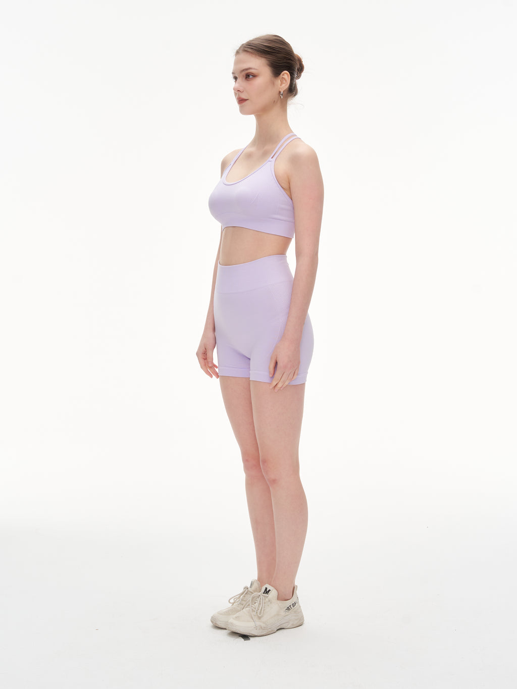 Lilac Seamless Yoga Set - Crisscross Back Sports Bra & High-Waist Shorts