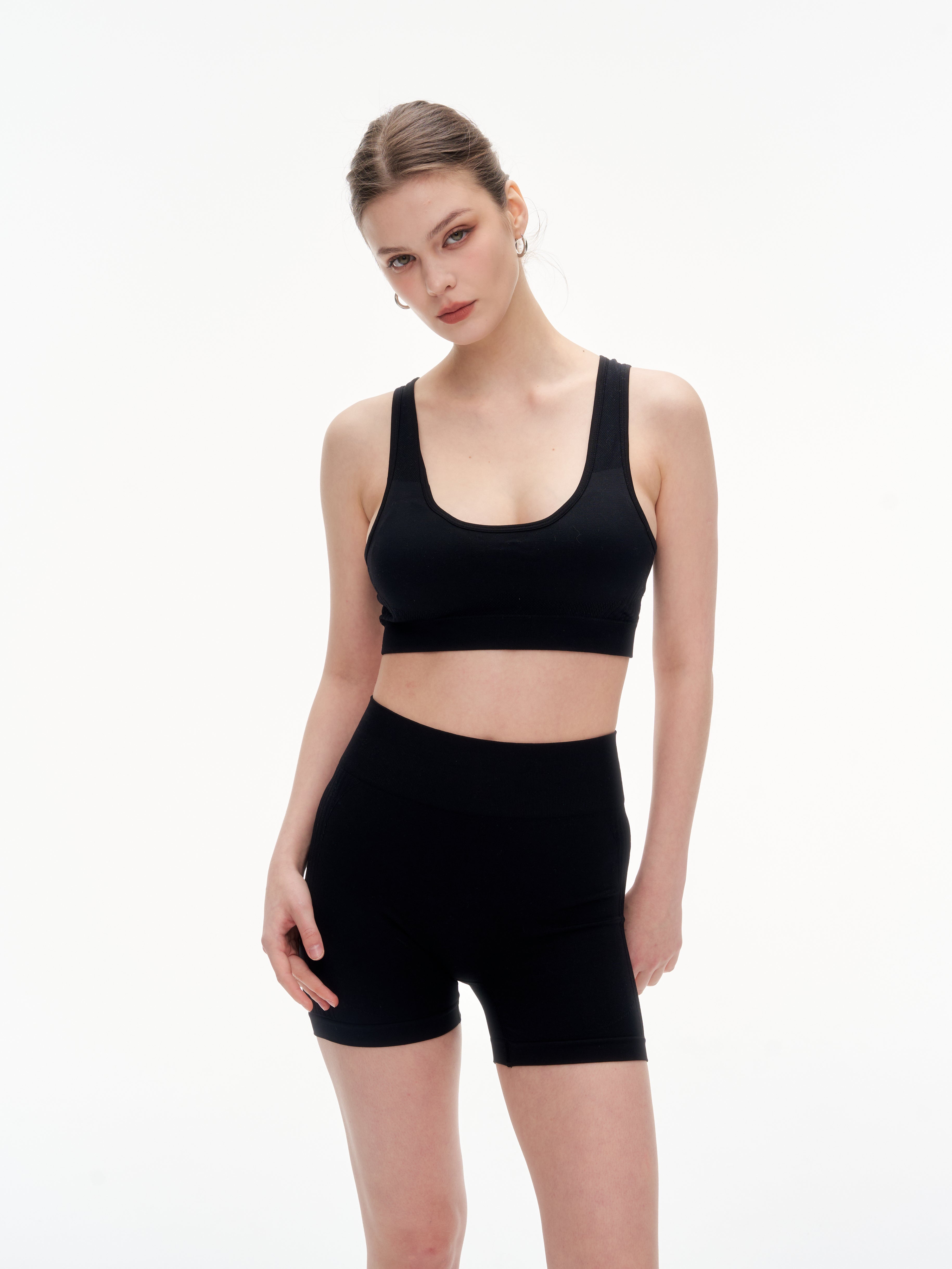 Women's Hollow Out Back Sports Bra & High Waist Biker Shorts Set -  Stretchy Workout Outfit