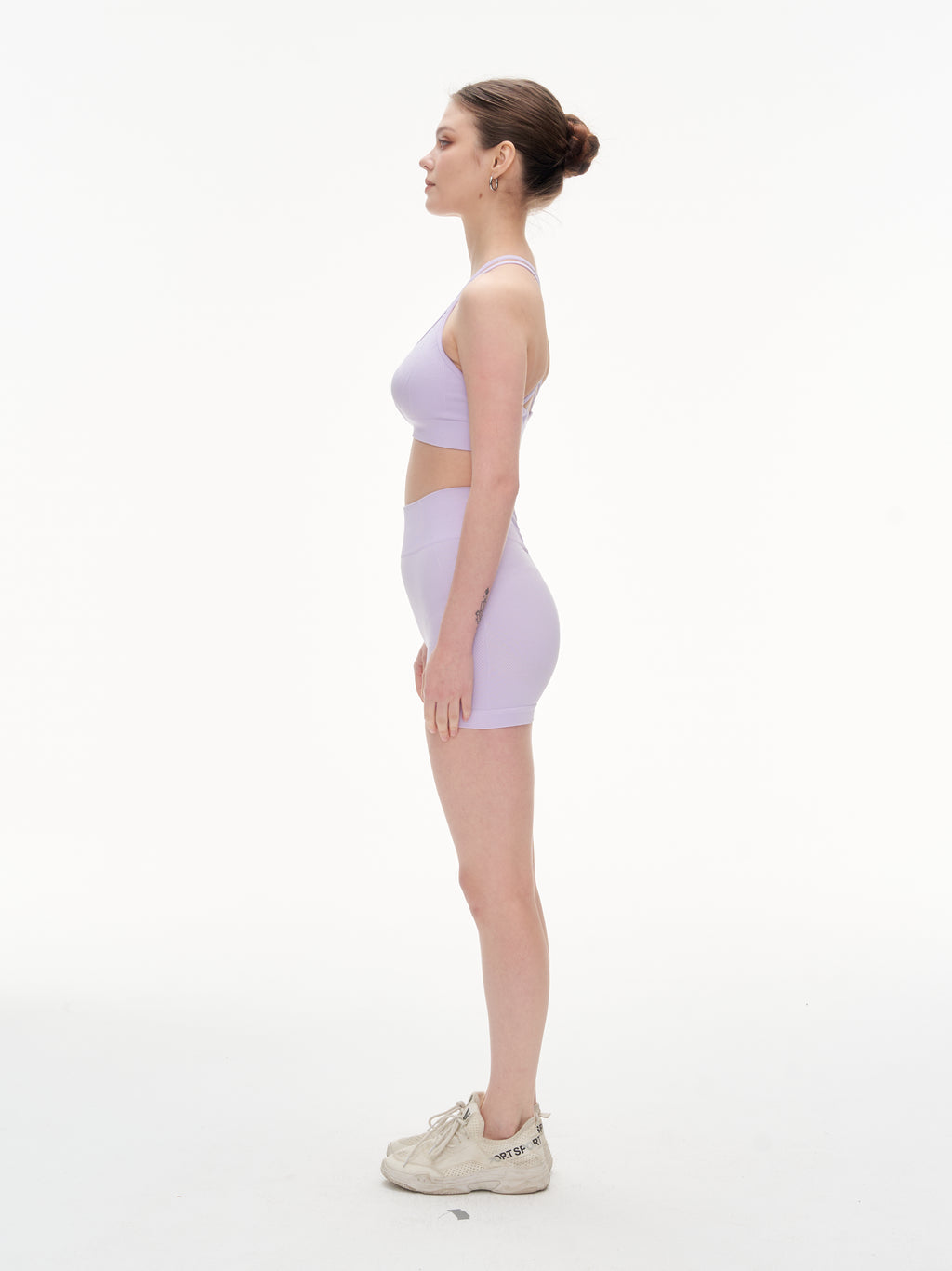 Lilac Seamless Yoga Set - Crisscross Back Sports Bra & High-Waist Shorts