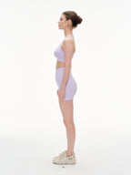 Lilac Seamless Yoga Set - Crisscross Back Sports Bra & High-Waist Shorts