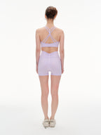 Lilac Seamless Yoga Set - Crisscross Back Sports Bra & High-Waist Shorts