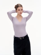 Women's V-Neck Long Sleeve Slim Fit Top - Stretchy Blend Form Fitting Base Layer
