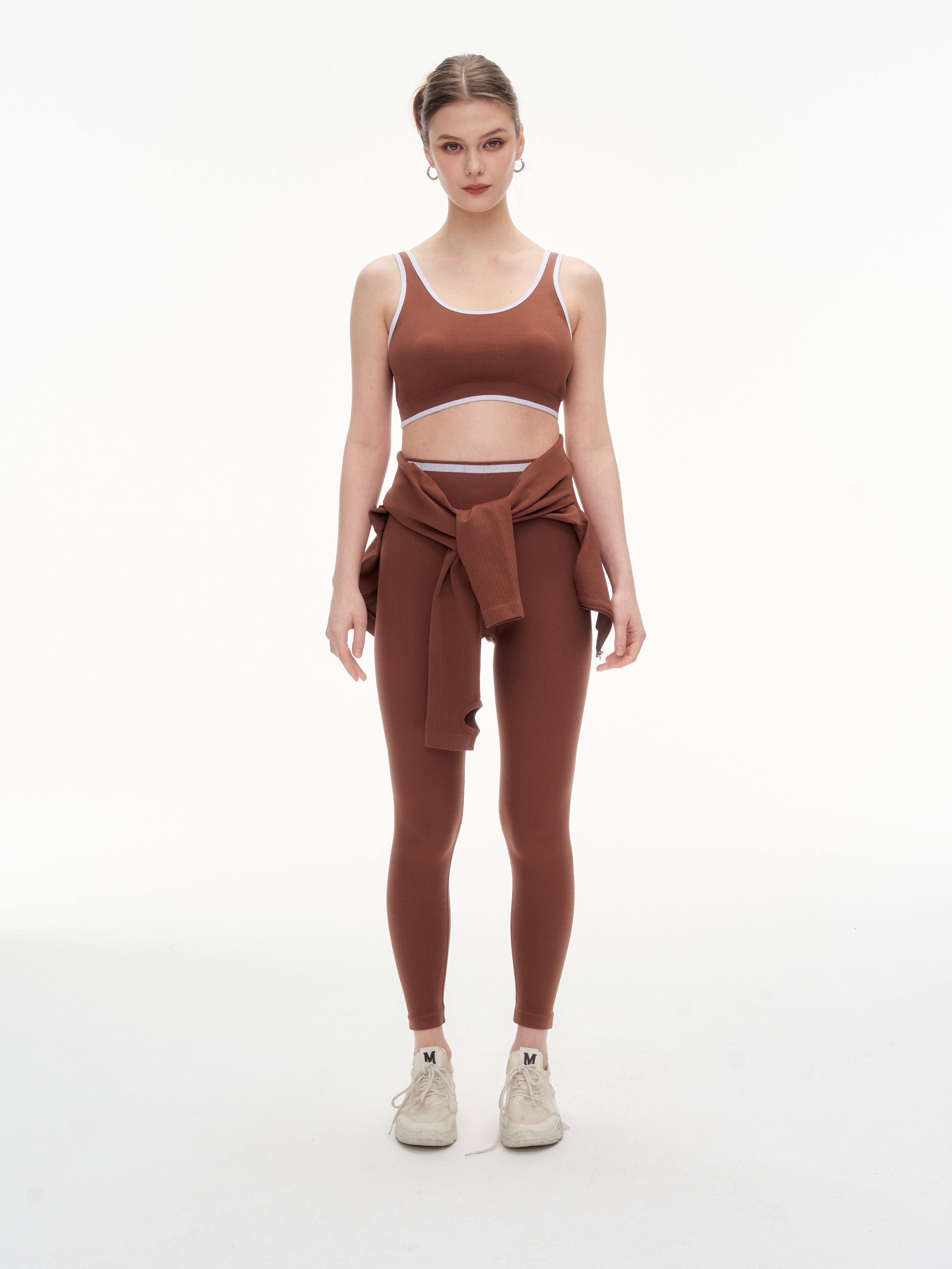 Women's 3 Piece Contrast Trim Workout Set - Sports Bra, High Waist Leggings & Zip Up Crop Jacket