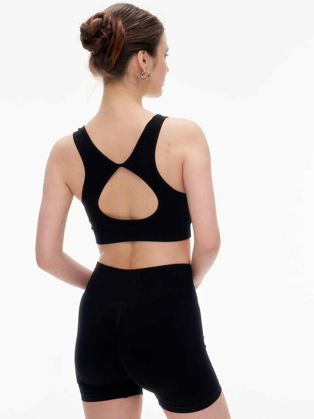 Women's Hollow Out Back Sports Bra & High Waist Biker Shorts Set -  Stretchy Workout Outfit