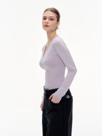 Women's V-Neck Long Sleeve Slim Fit Top - Stretchy Blend Form Fitting Base Layer