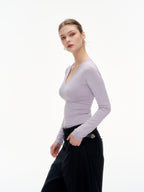 Women's V-Neck Long Sleeve Slim Fit Top - Stretchy Blend Form Fitting Base Layer