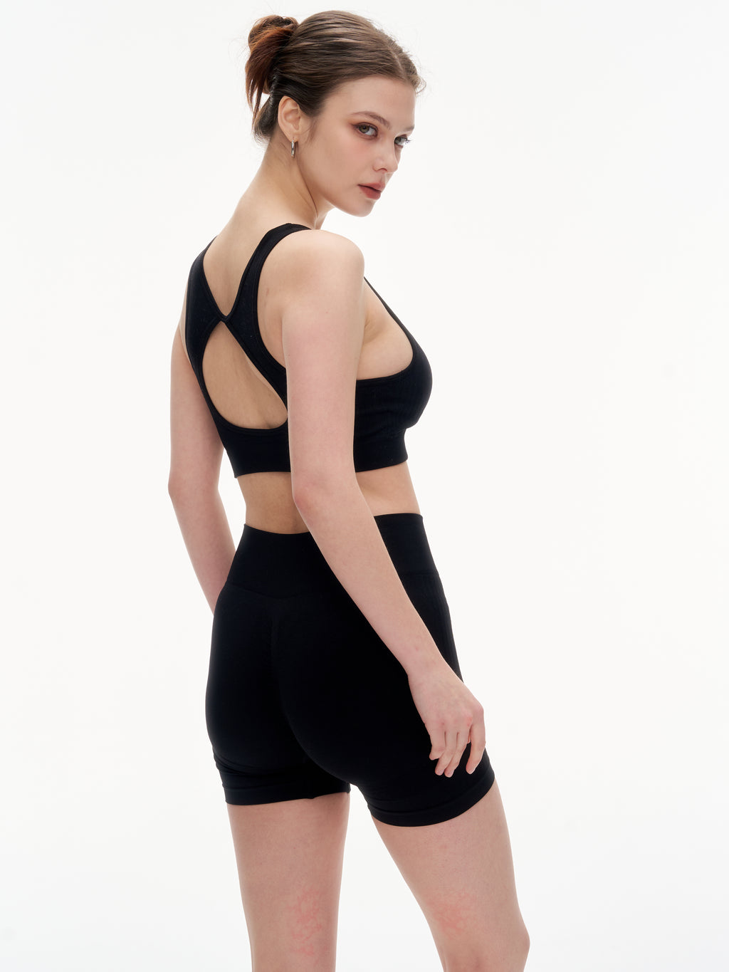 Women's Hollow Out Back Sports Bra & High Waist Biker Shorts Set -  Stretchy Workout Outfit