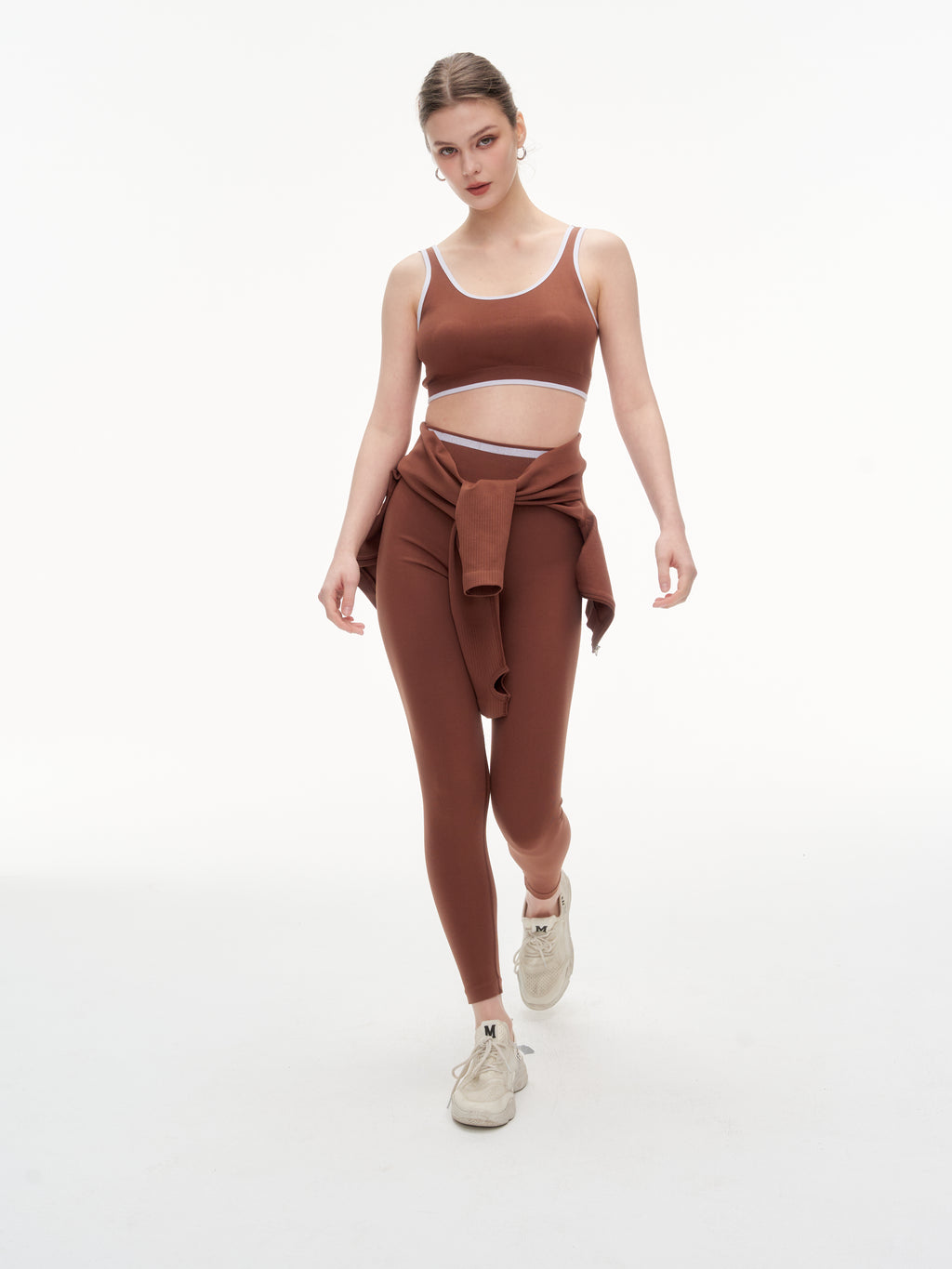 Women's 3 Piece Contrast Trim Workout Set - Sports Bra, High Waist Leggings & Zip Up Crop Jacket