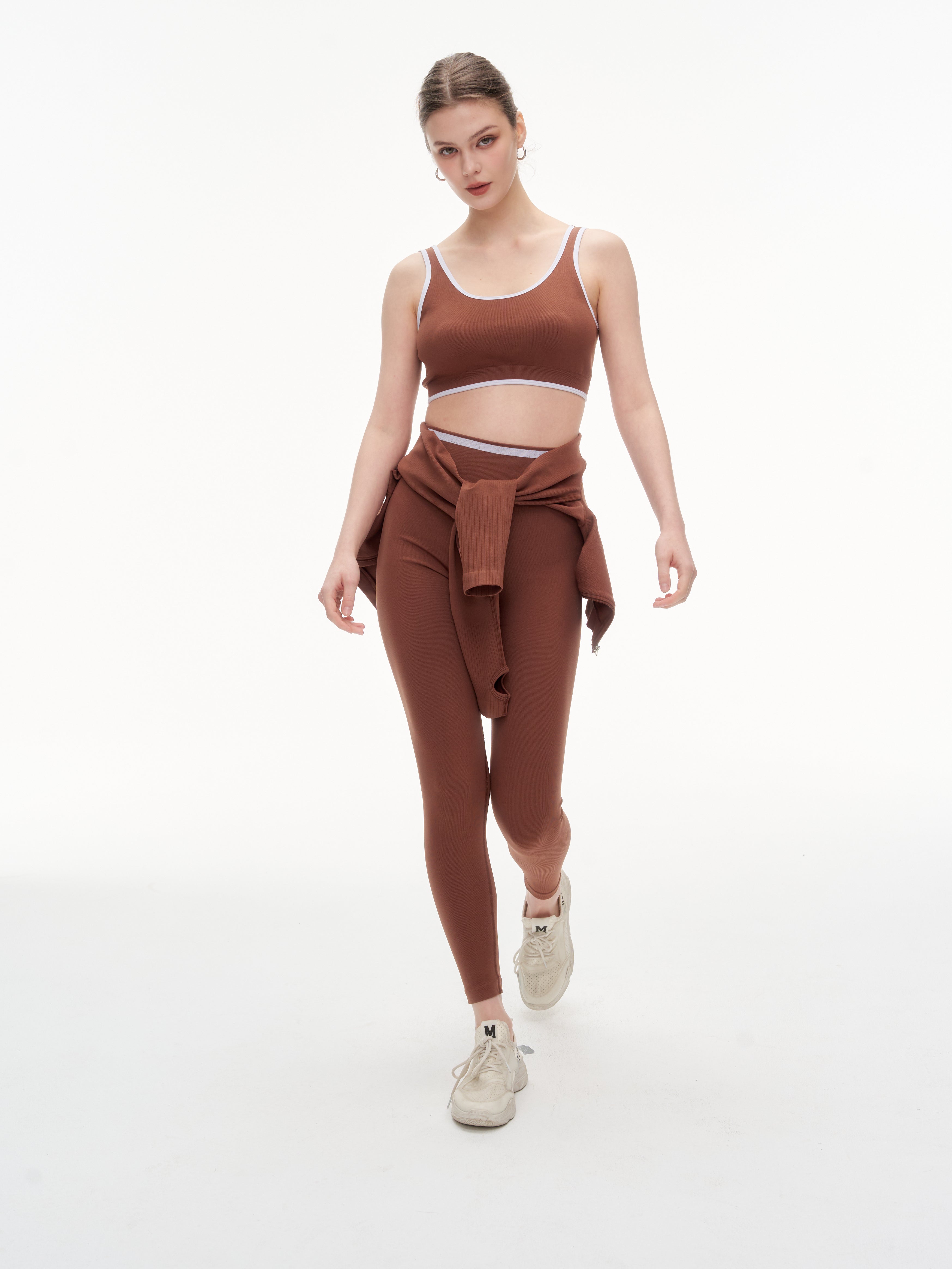 Women's 3 Piece Contrast Trim Workout Set - Sports Bra, High Waist Leggings & Zip Up Crop Jacket