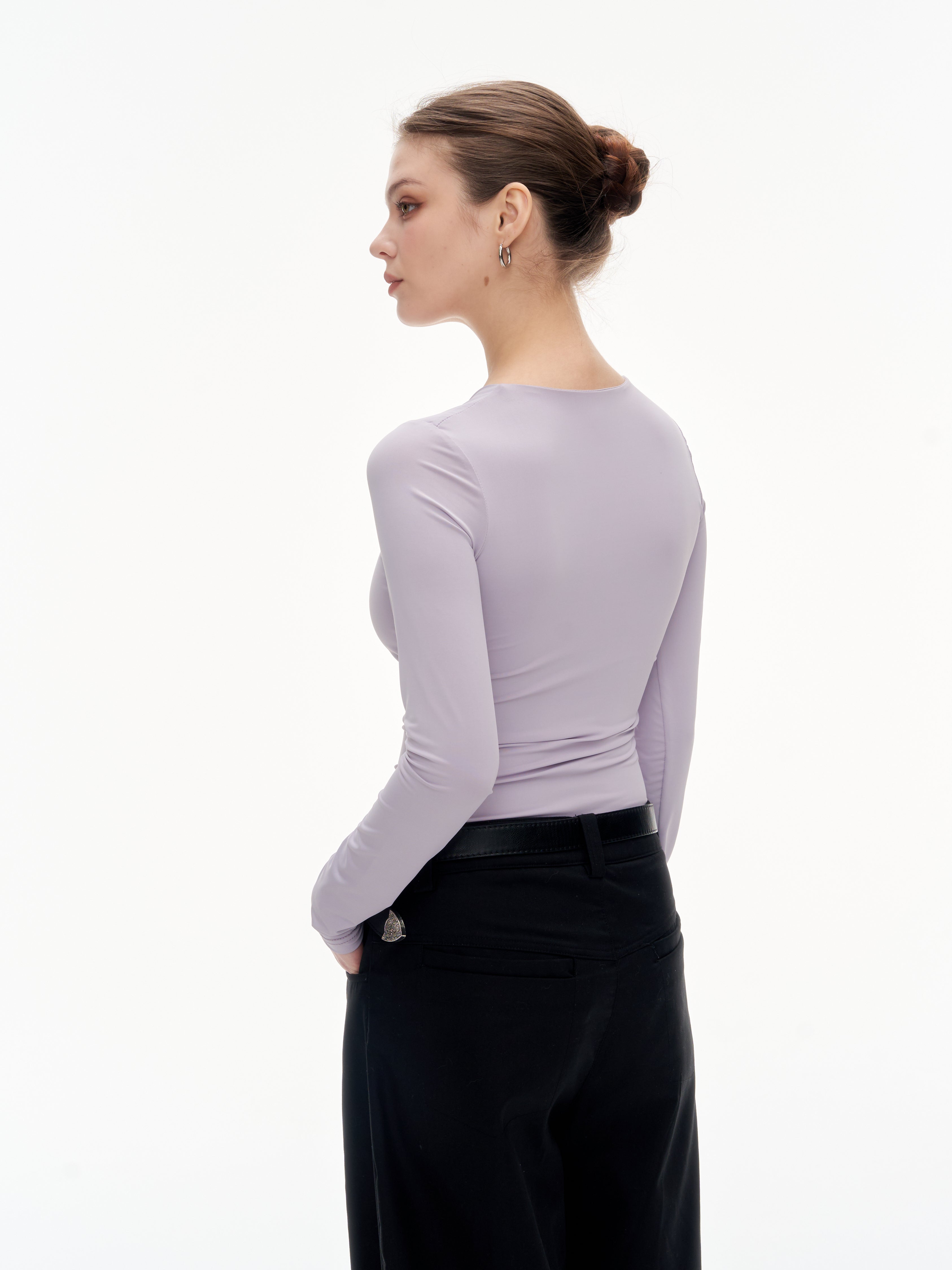 Women's V-Neck Long Sleeve Slim Fit Top - Stretchy Blend Form Fitting Base Layer