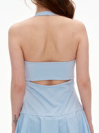 Women's Halter Neck Backless Tennis Dress - Built-in Shorts Pocketed Athletic Dress
