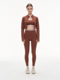 Women's 3 Piece Contrast Trim Workout Set - Sports Bra, High Waist Leggings & Zip Up Crop Jacket