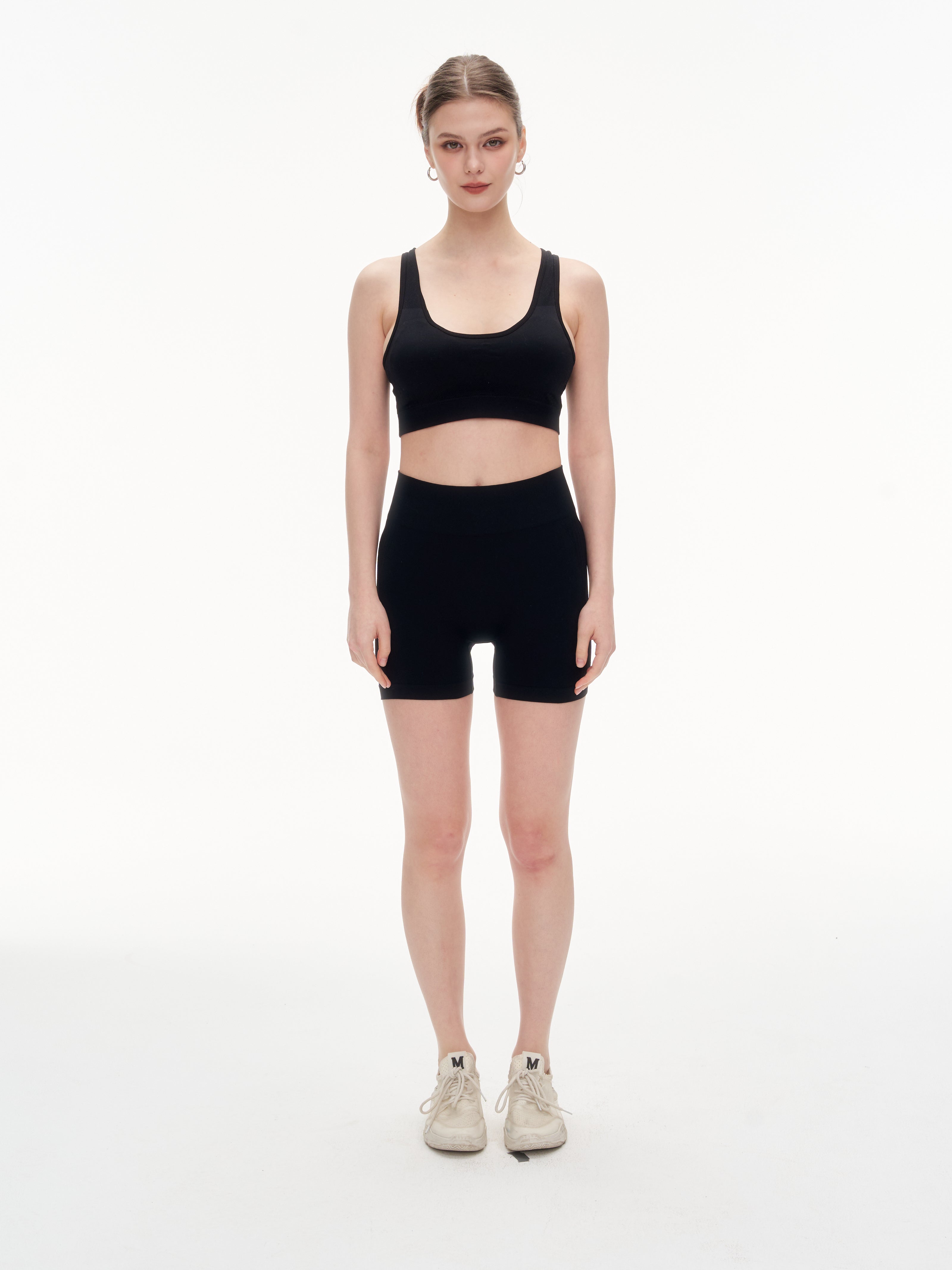 Women's Hollow Out Back Sports Bra & High Waist Biker Shorts Set -  Stretchy Workout Outfit