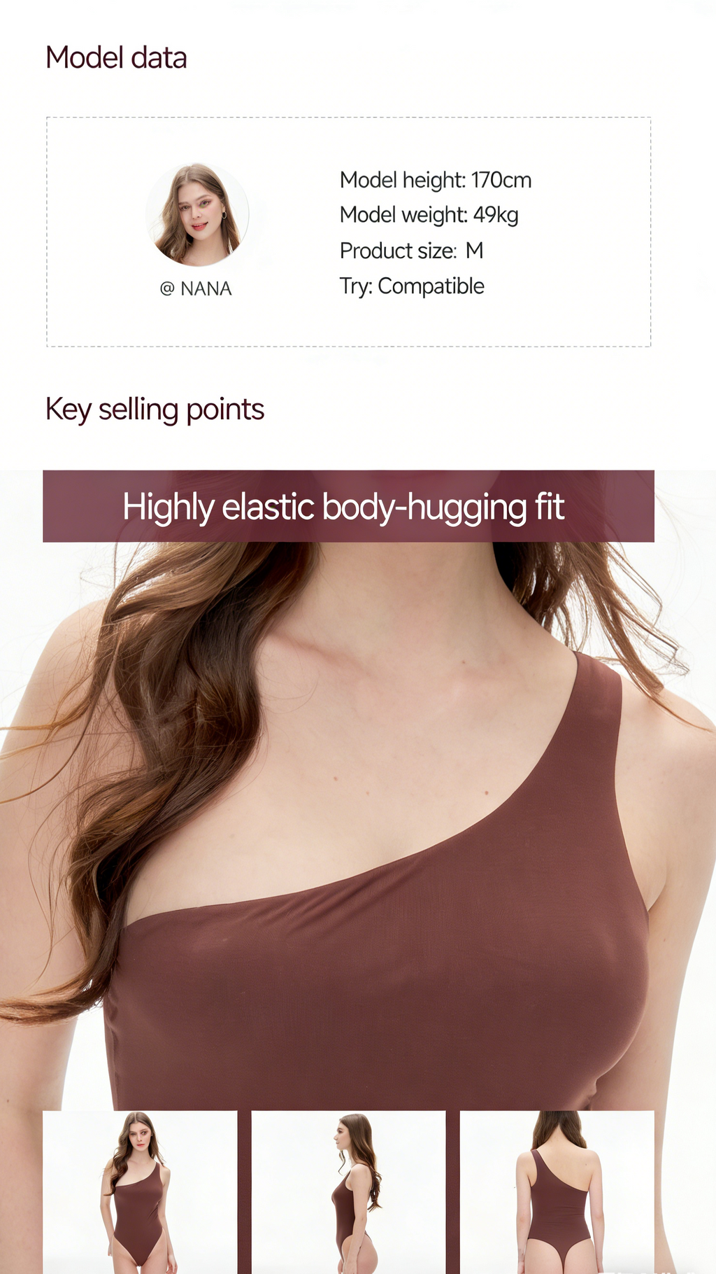 Women's Seamless One-Shoulder Thong Bodysuit | Chestnut Brown Slim Fit Bodysuit for Layering & Night Ou