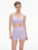 Lilac Seamless Yoga Set - Crisscross Back Sports Bra & High-Waist Shorts