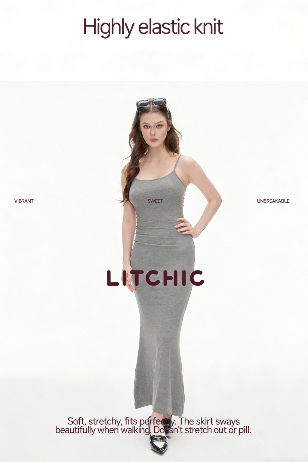 Women's Spaghetti Strap Bodycon Maxi Dress | Heather Gray Ribbed Knit Slim Fit Cami Long Dress for Daily & Date Night