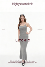 Women's Spaghetti Strap Bodycon Maxi Dress | Heather Gray Ribbed Knit Slim Fit Cami Long Dress for Daily & Date Night