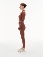 Women's 3 Piece Contrast Trim Workout Set - Sports Bra, High Waist Leggings & Zip Up Crop Jacket