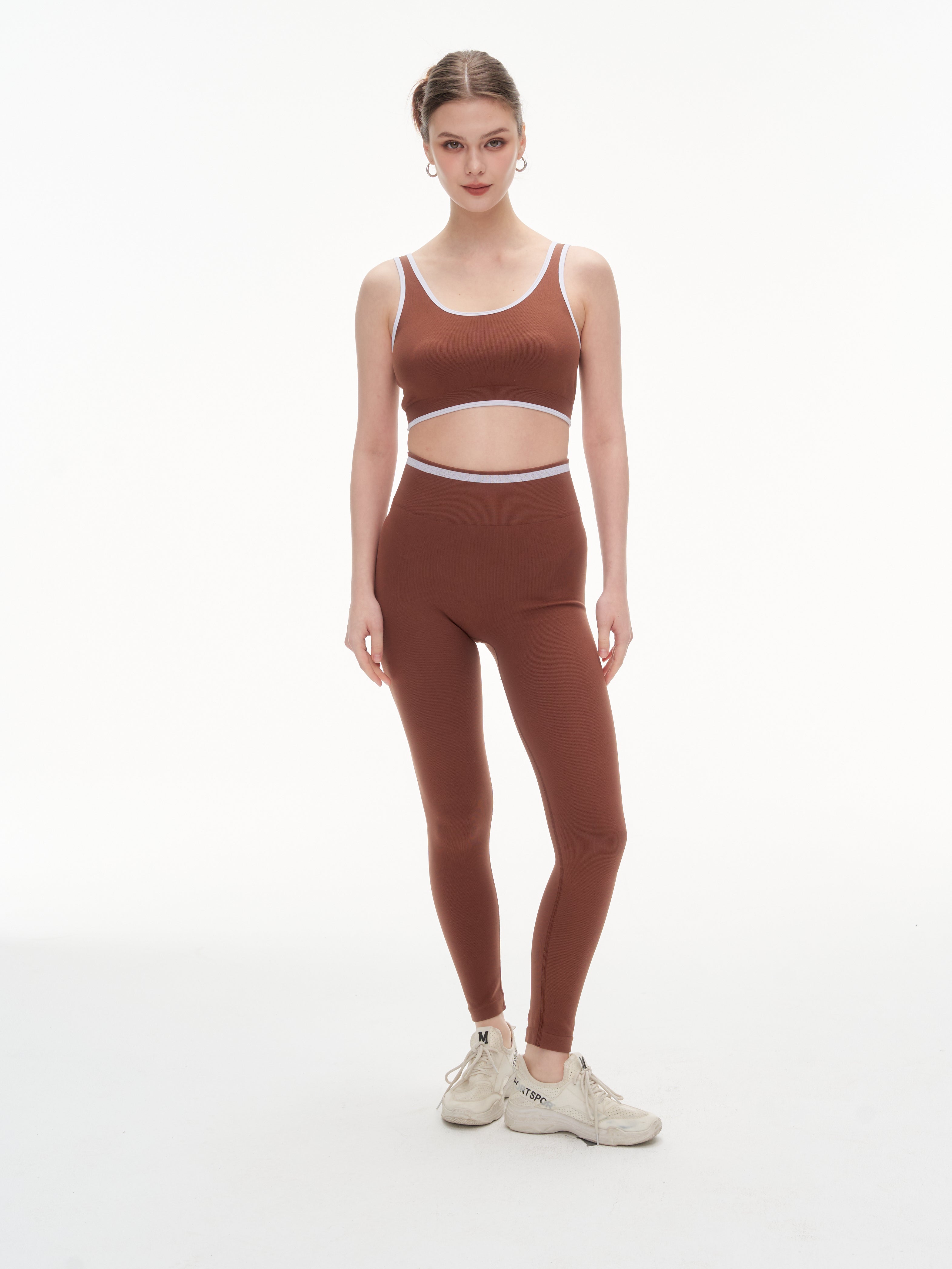 Women's 3 Piece Contrast Trim Workout Set - Sports Bra, High Waist Leggings & Zip Up Crop Jacket