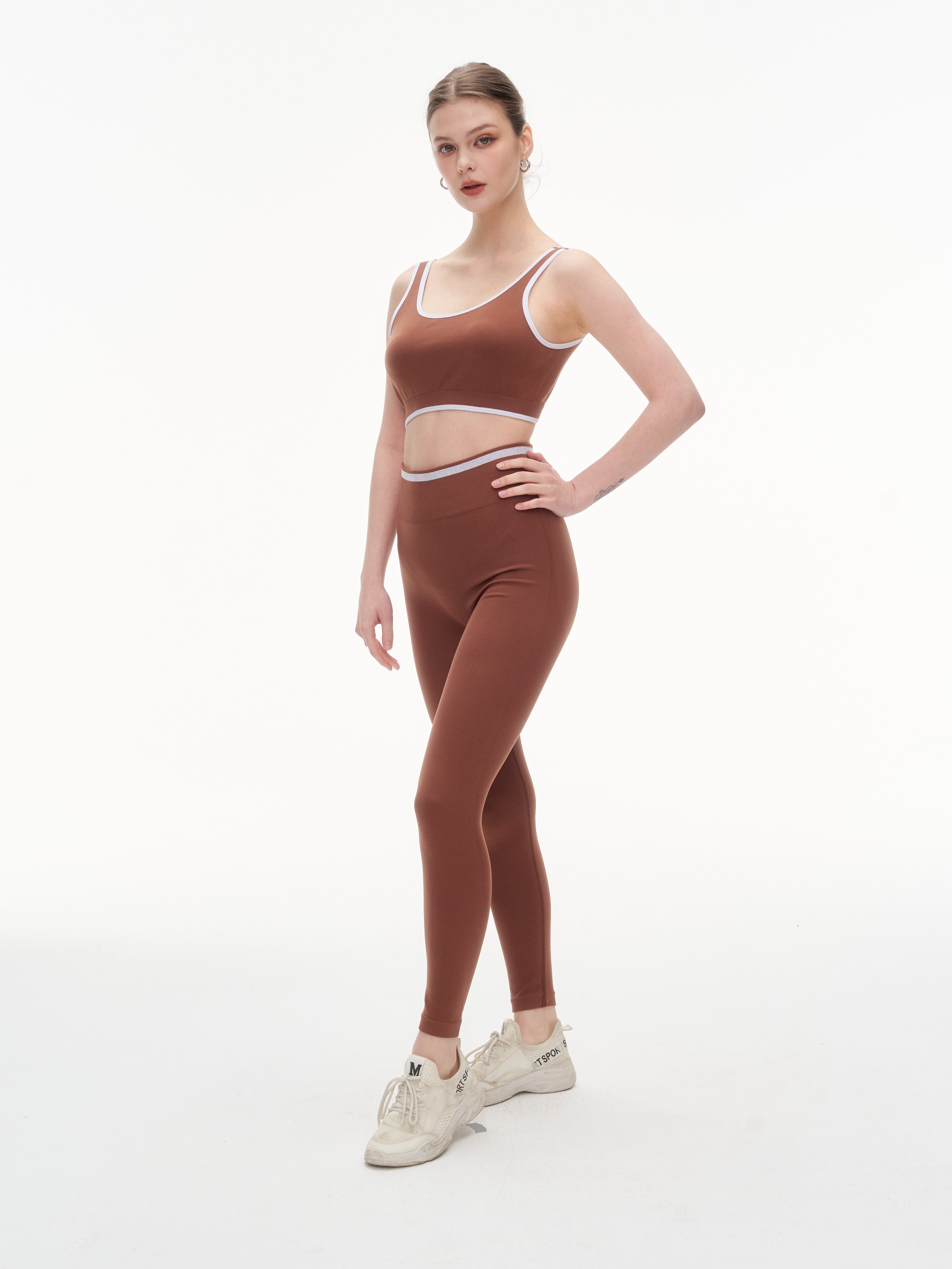 Women's 3 Piece Contrast Trim Workout Set - Sports Bra, High Waist Leggings & Zip Up Crop Jacket