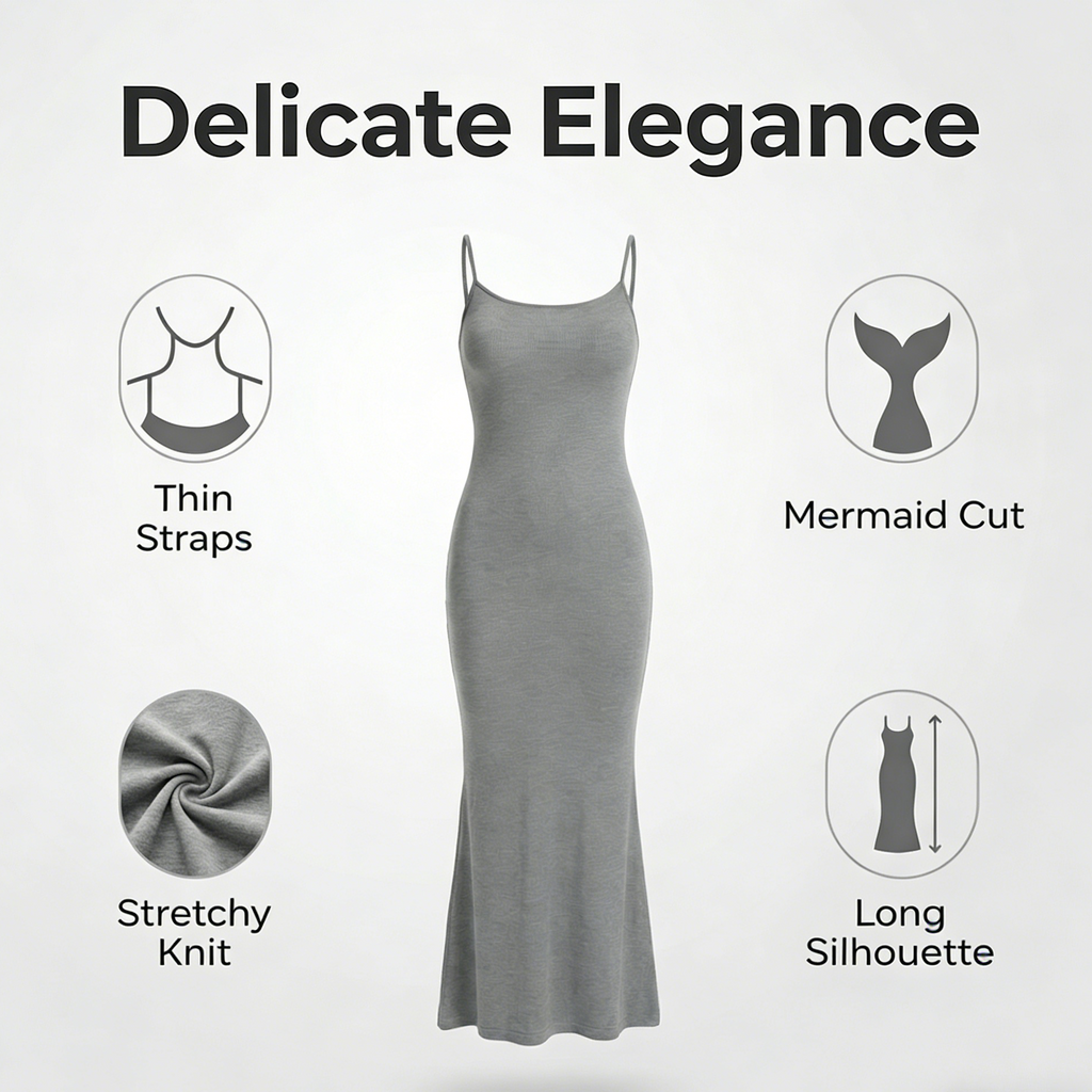 Women's Spaghetti Strap Bodycon Maxi Dress | Heather Gray Ribbed Knit Slim Fit Cami Long Dress for Daily & Date Night