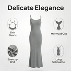 Women's Spaghetti Strap Bodycon Maxi Dress | Heather Gray Ribbed Knit Slim Fit Cami Long Dress for Daily & Date Night