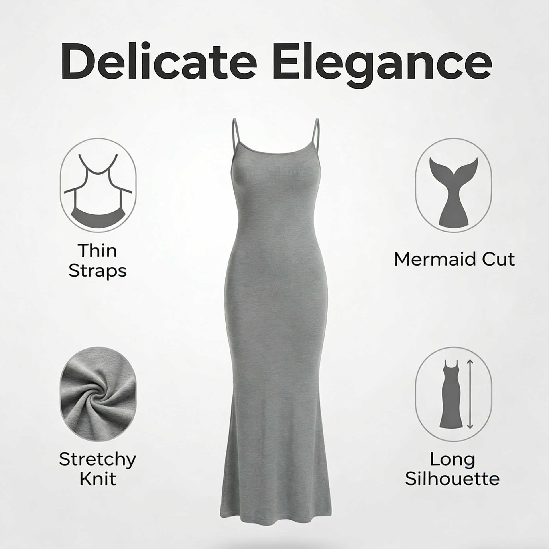 Women's Spaghetti Strap Bodycon Maxi Dress | Heather Gray Ribbed Knit Slim Fit Cami Long Dress for Daily & Date Night