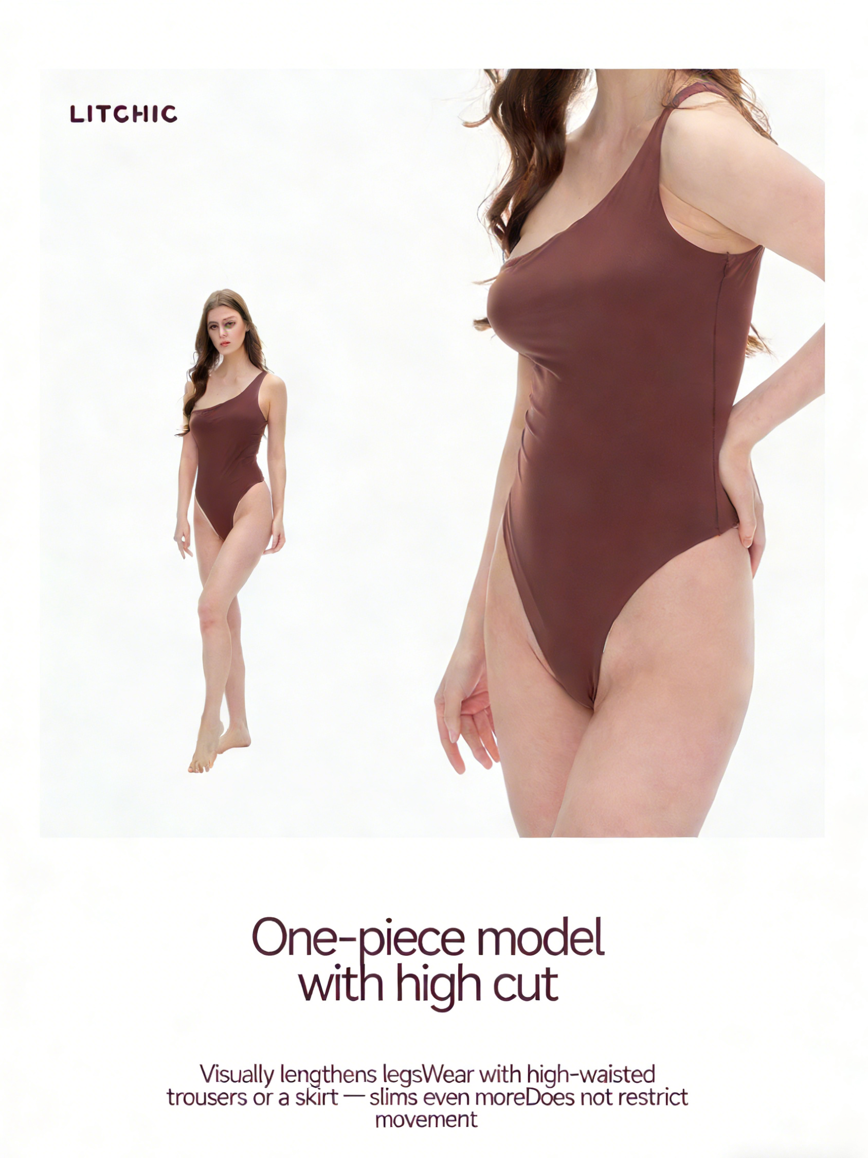 Women's Seamless One-Shoulder Thong Bodysuit | Chestnut Brown Slim Fit Bodysuit for Layering & Night Ou