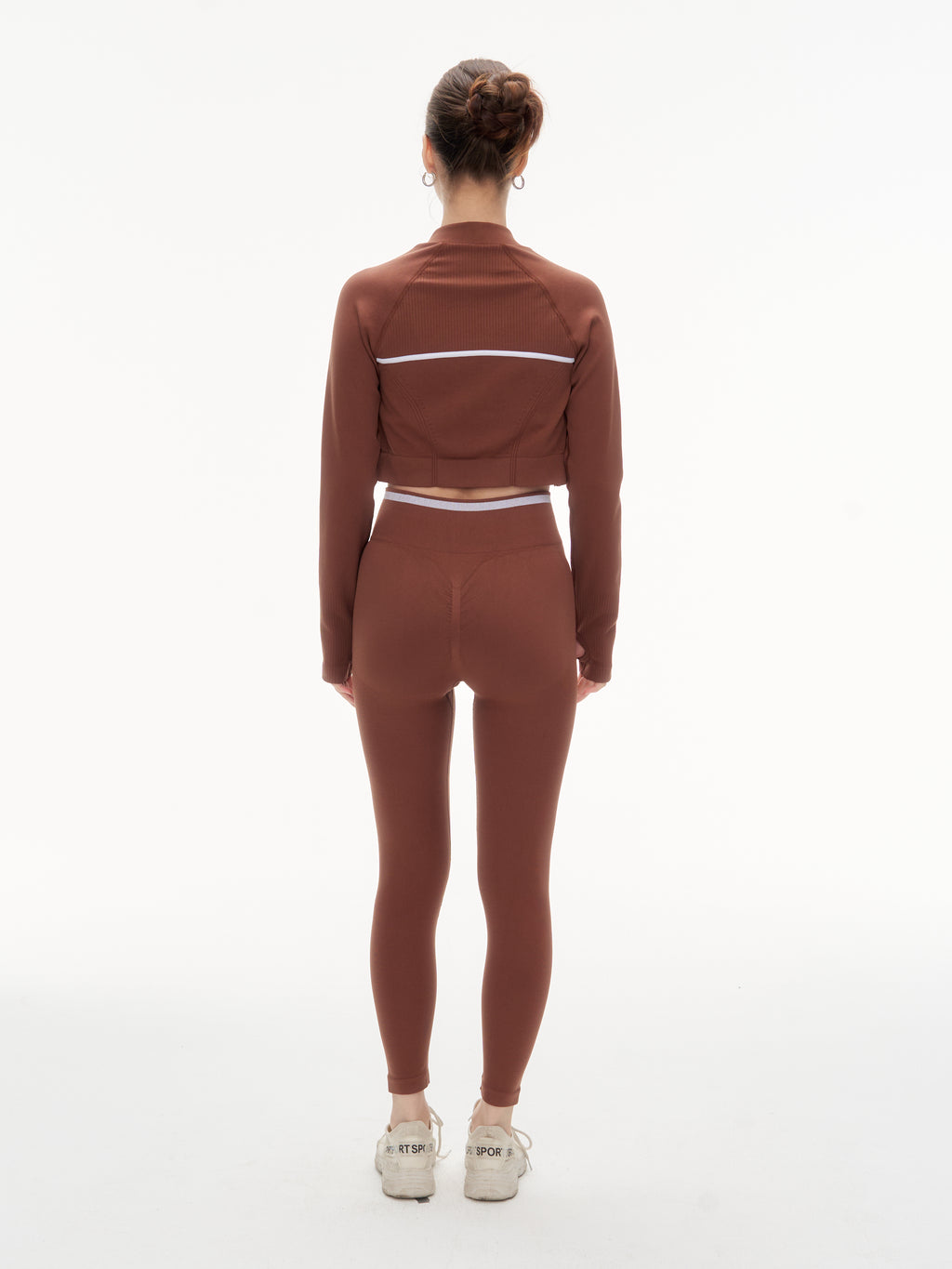 Women's 3 Piece Contrast Trim Workout Set - Sports Bra, High Waist Leggings & Zip Up Crop Jacket