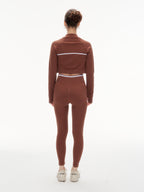 Women's 3 Piece Contrast Trim Workout Set - Sports Bra, High Waist Leggings & Zip Up Crop Jacket