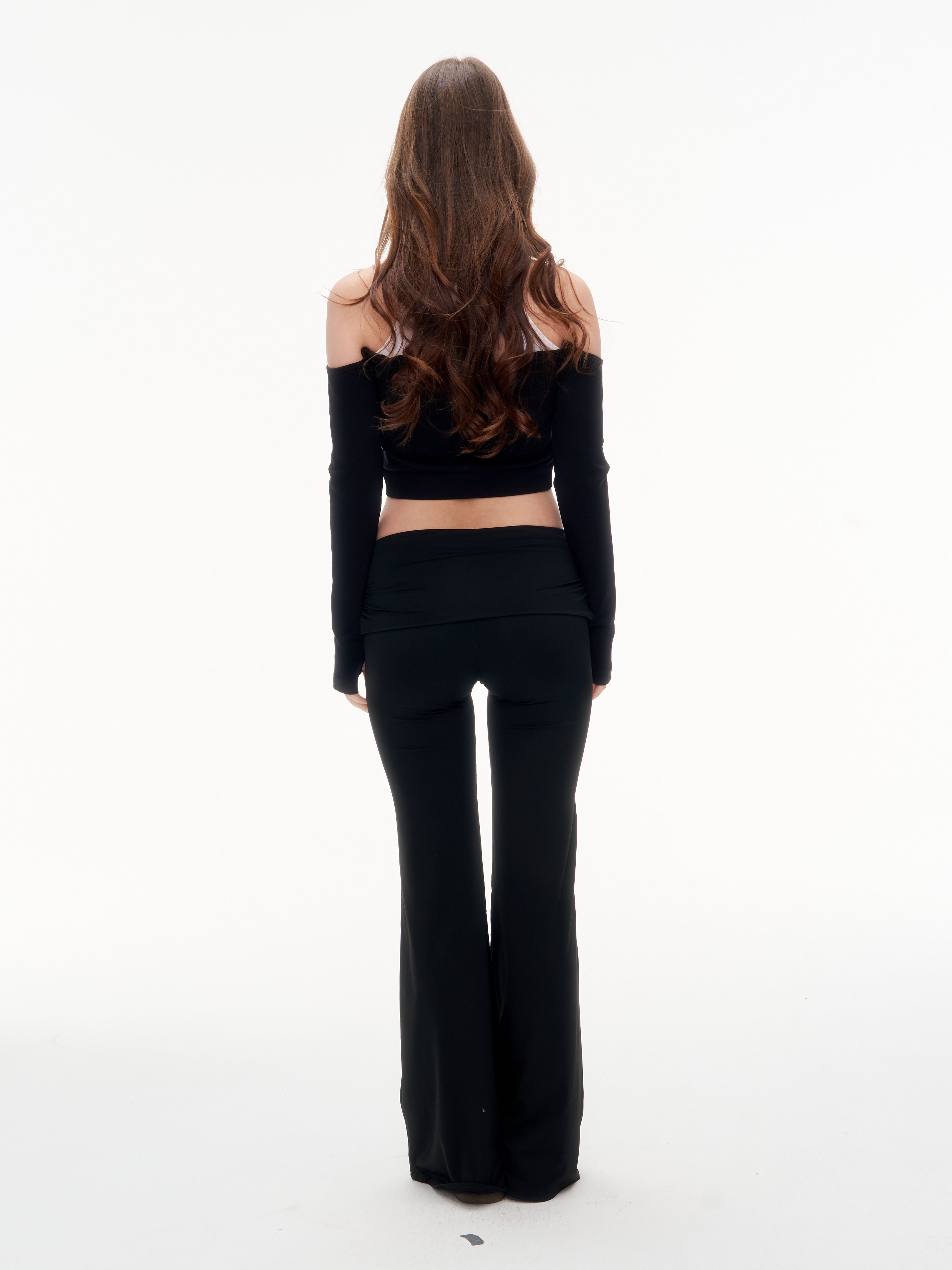 Women's Off Shoulder Long Sleeve Crop Top - Thumb Hole Stretchy Nylon Workout Top