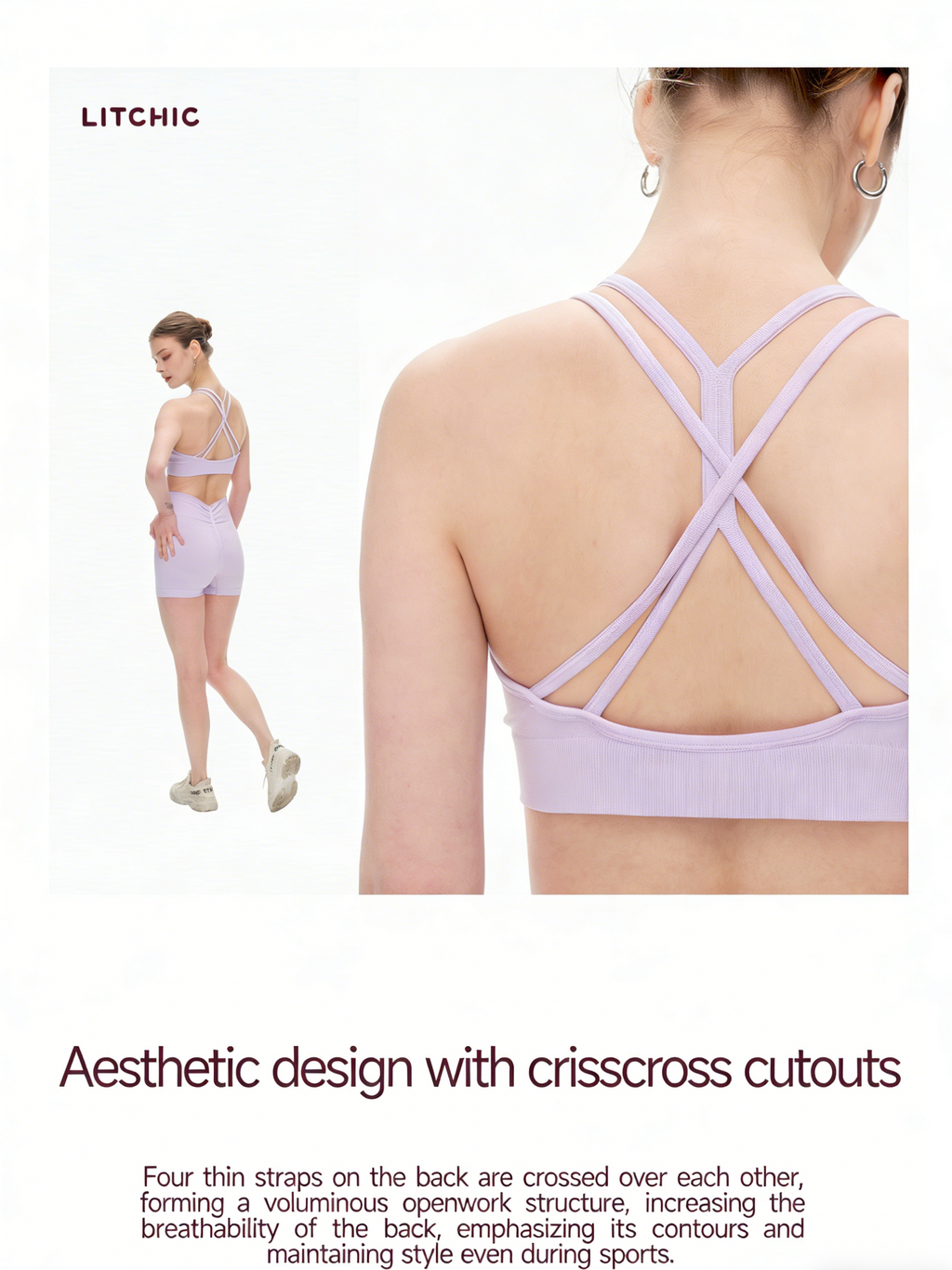 Lilac Seamless Yoga Set - Crisscross Back Sports Bra & High-Waist Shorts