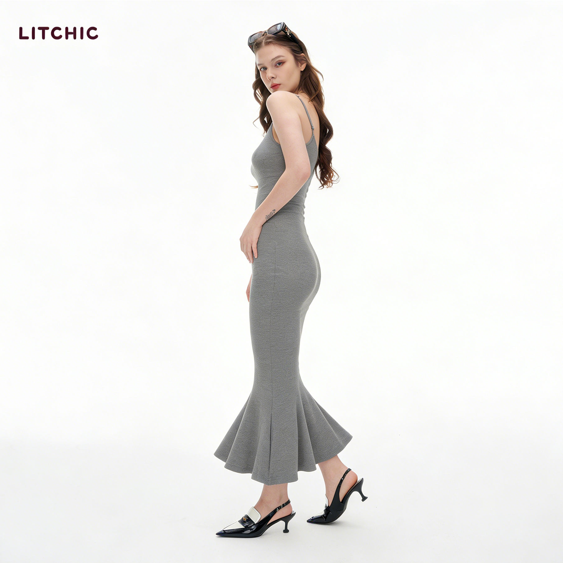 Women's Spaghetti Strap Bodycon Maxi Dress | Heather Gray Ribbed Knit Slim Fit Cami Long Dress for Daily & Date Night