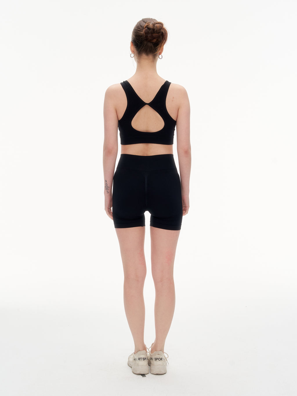 Women's Hollow Out Back Sports Bra & High Waist Biker Shorts Set -  Stretchy Workout Outfit