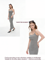 Women's Spaghetti Strap Bodycon Maxi Dress | Heather Gray Ribbed Knit Slim Fit Cami Long Dress for Daily & Date Night