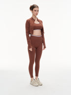 Women's 3 Piece Contrast Trim Workout Set - Sports Bra, High Waist Leggings & Zip Up Crop Jacket