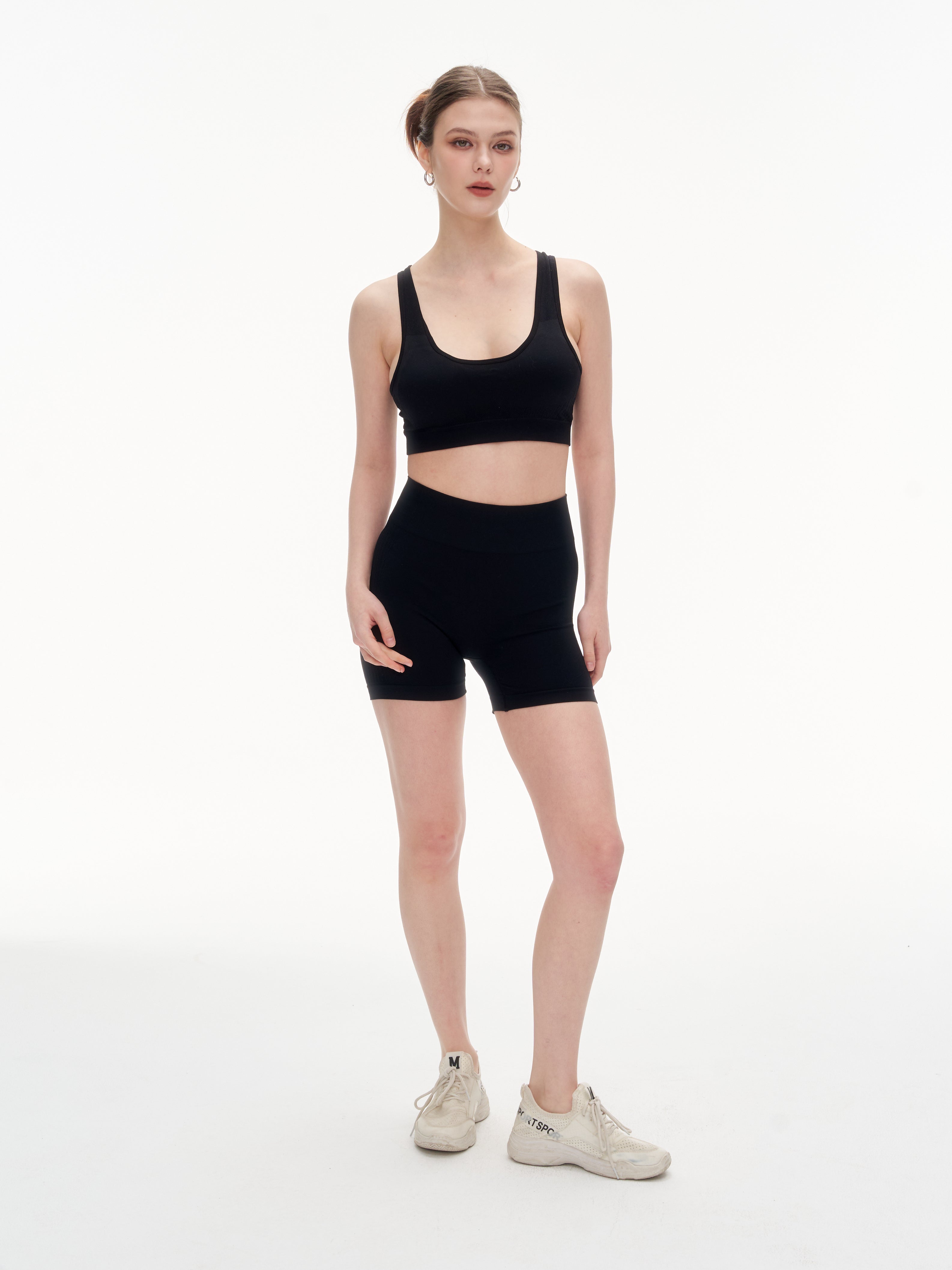 Women's Hollow Out Back Sports Bra & High Waist Biker Shorts Set -  Stretchy Workout Outfit