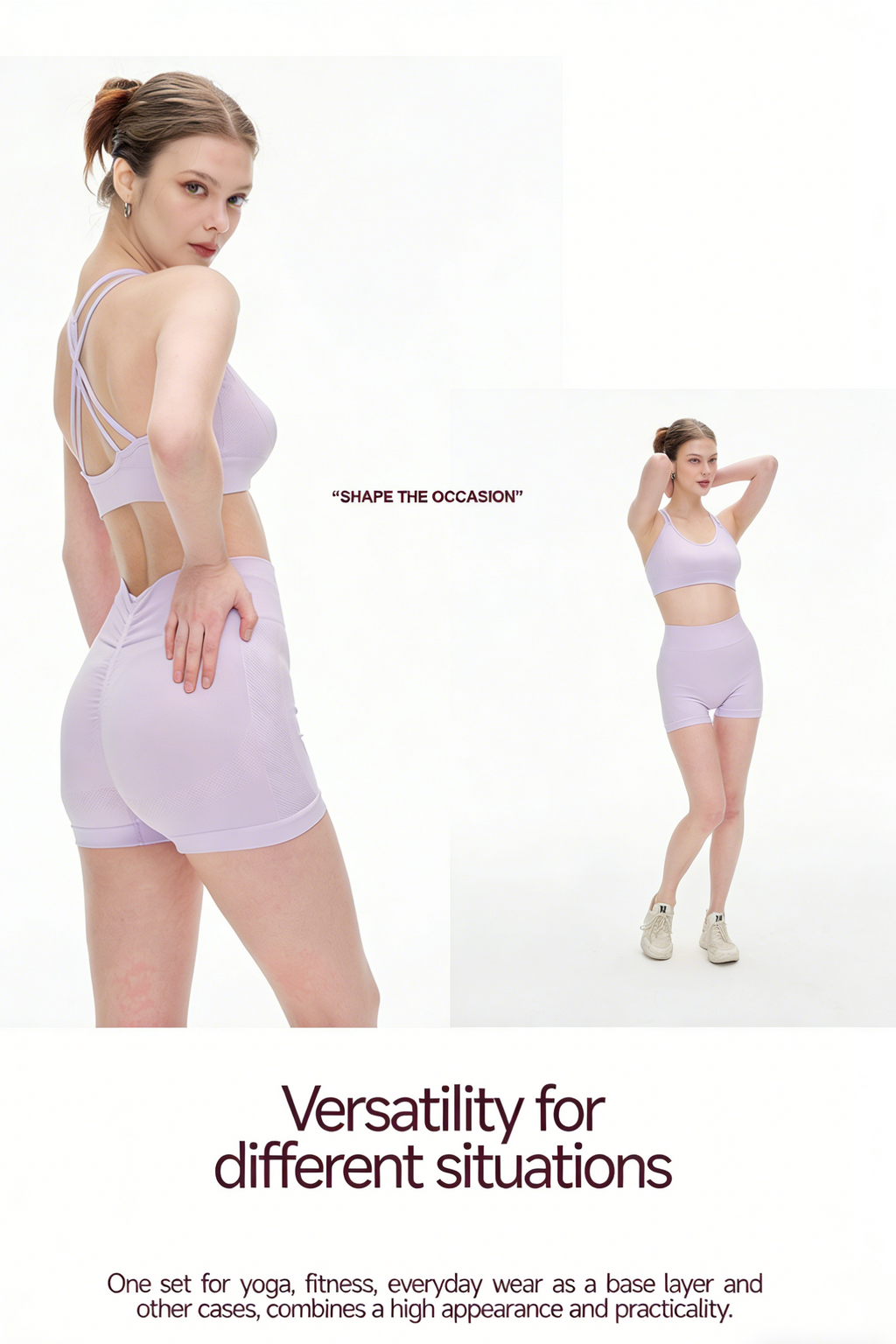 Lilac Seamless Yoga Set - Crisscross Back Sports Bra & High-Waist Shorts