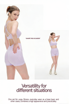 Lilac Seamless Yoga Set - Crisscross Back Sports Bra & High-Waist Shorts