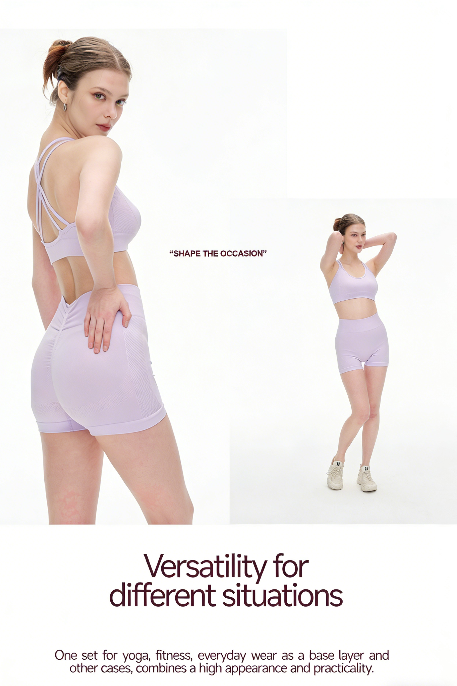 Lilac Seamless Yoga Set - Crisscross Back Sports Bra & High-Waist Shorts