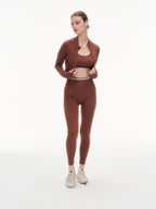 Women's 3 Piece Contrast Trim Workout Set - Sports Bra, High Waist Leggings & Zip Up Crop Jacket