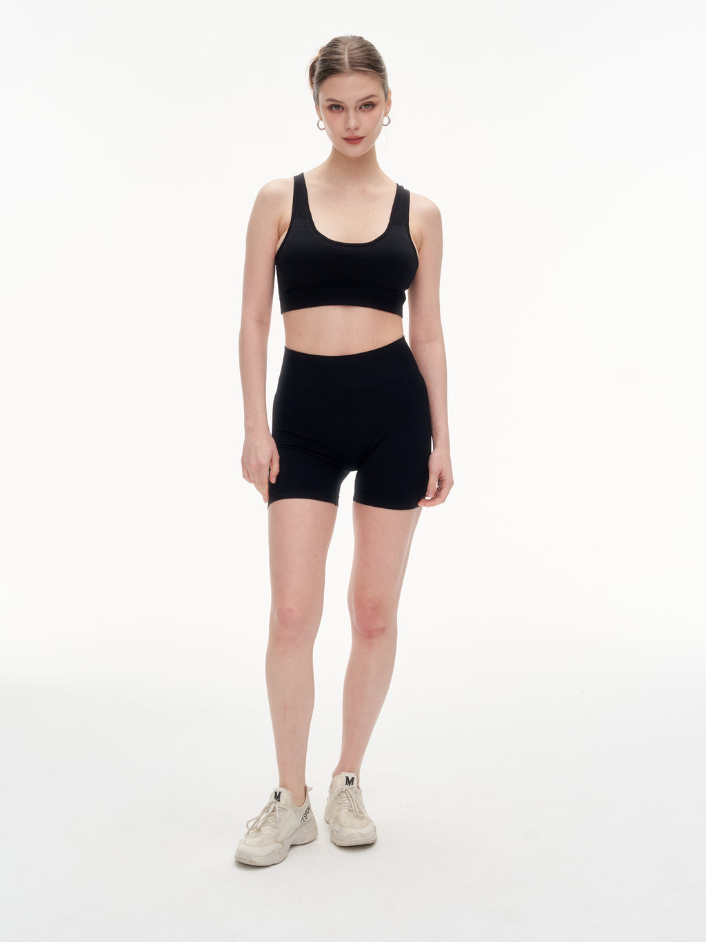 Women's Hollow Out Back Sports Bra & High Waist Biker Shorts Set -  Stretchy Workout Outfit