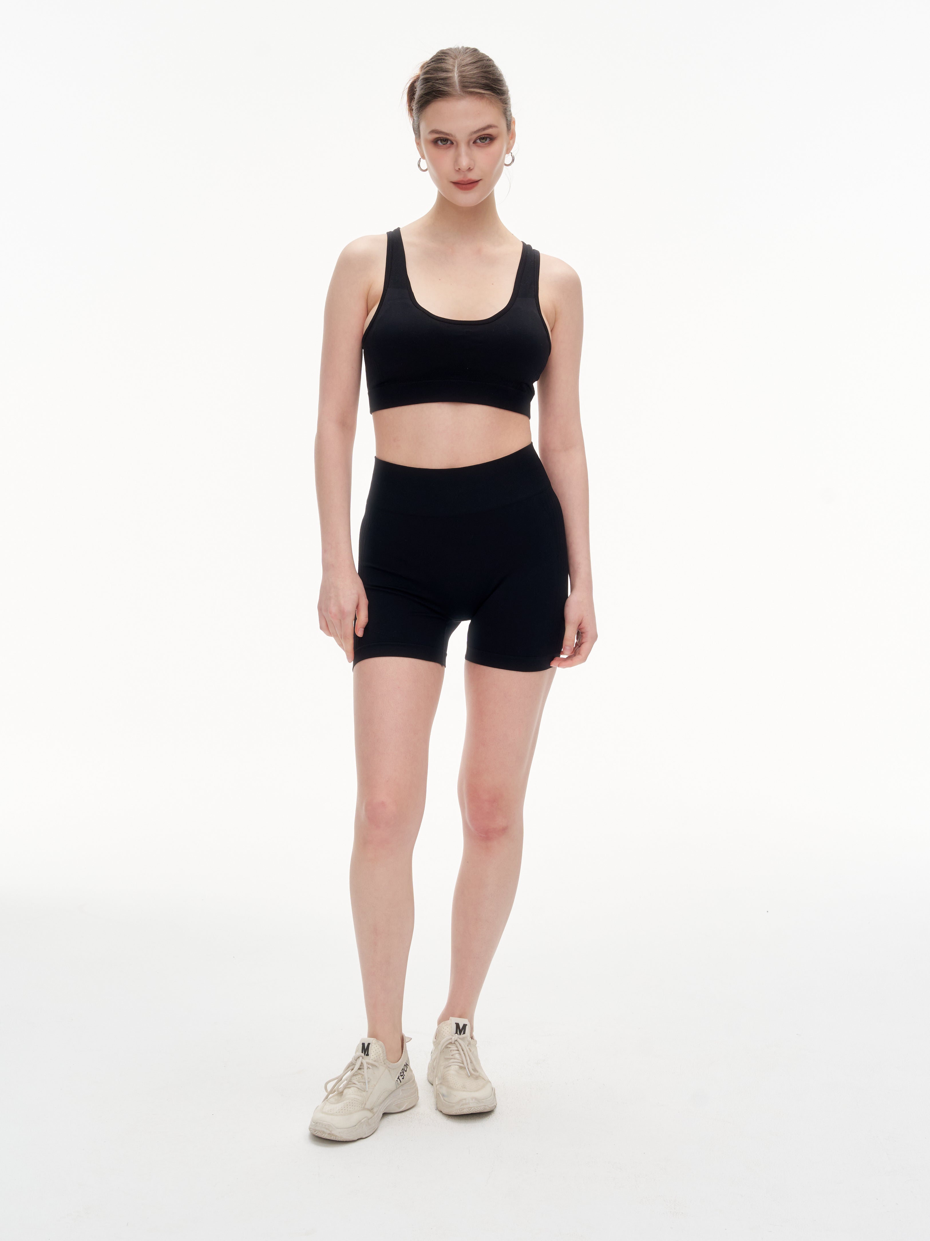 Women's Hollow Out Back Sports Bra & High Waist Biker Shorts Set -  Stretchy Workout Outfit