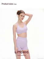 Lilac Seamless Yoga Set - Crisscross Back Sports Bra & High-Waist Shorts