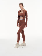 Women's 3 Piece Contrast Trim Workout Set - Sports Bra, High Waist Leggings & Zip Up Crop Jacket
