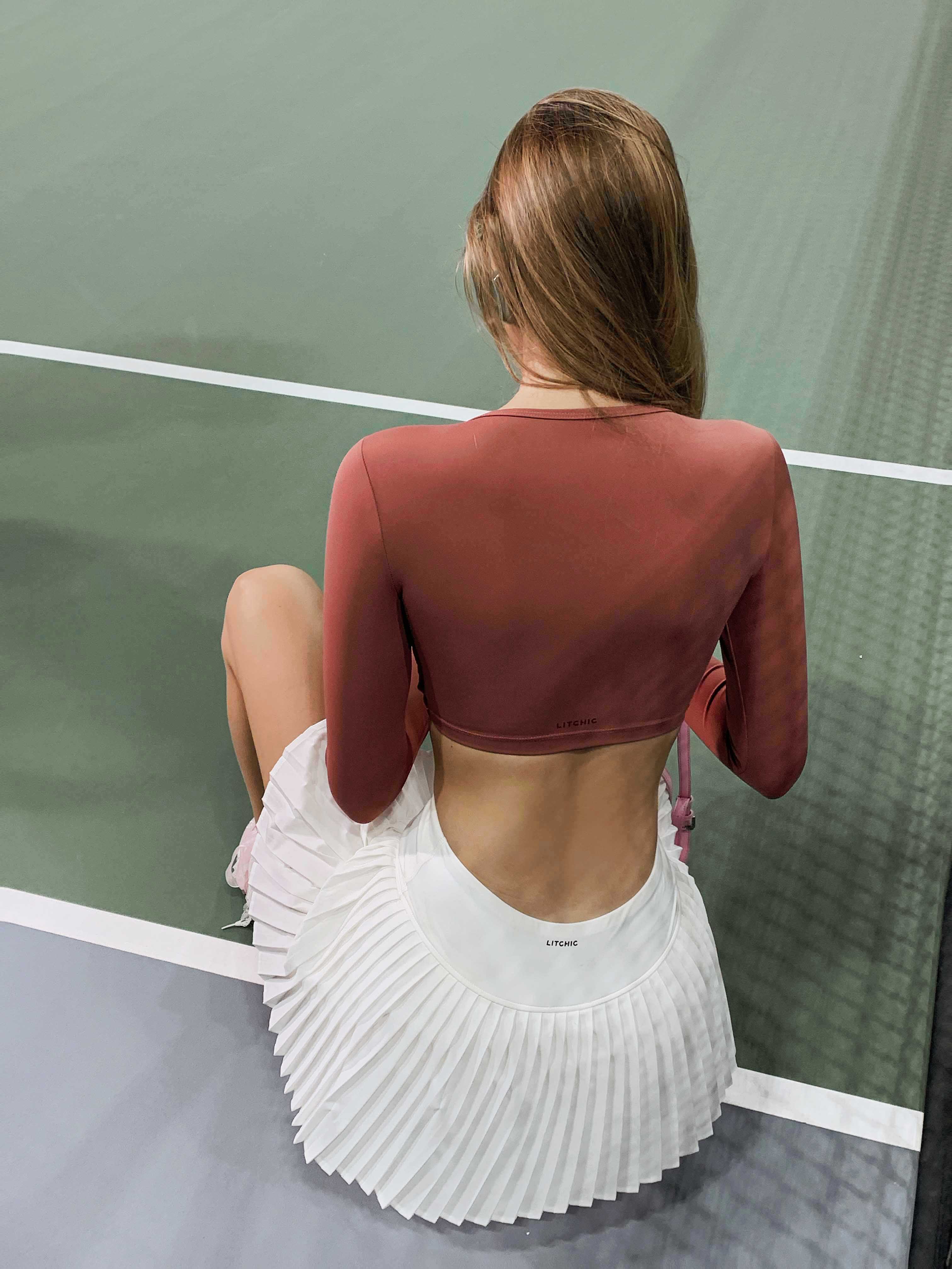 The Carmine Cutout — Cropped Mesh Detail Long Sleeve