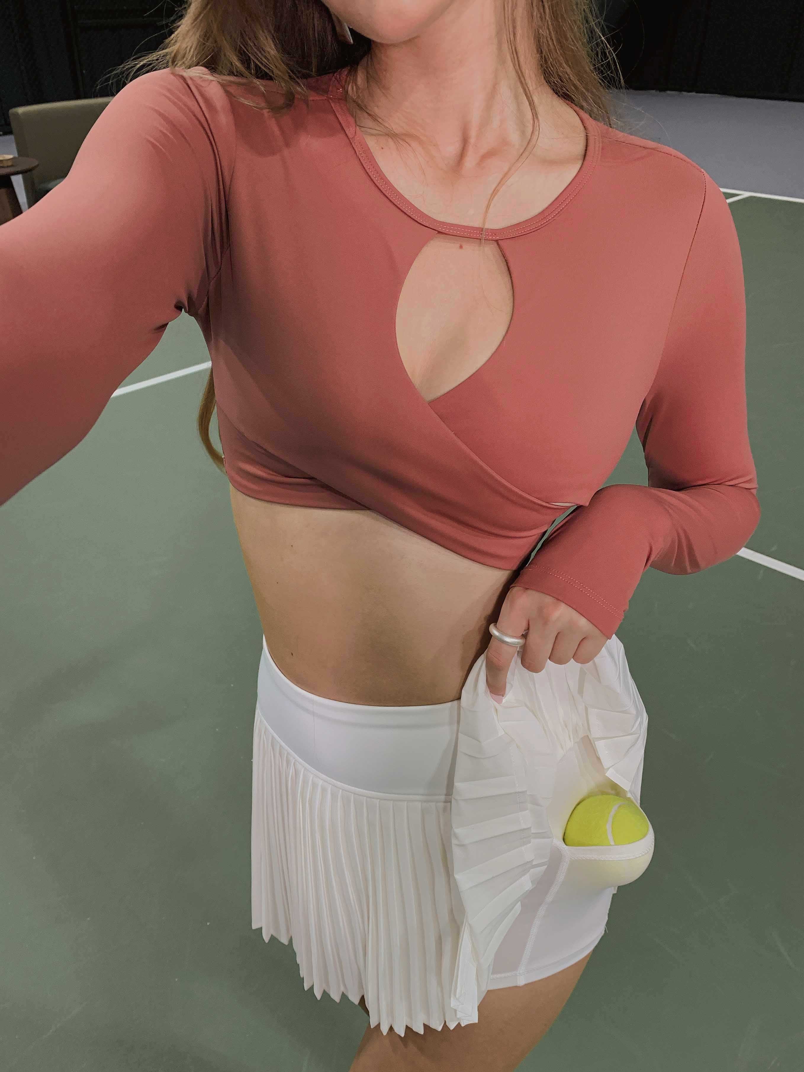 The Carmine Cutout — Cropped Mesh Detail Long Sleeve